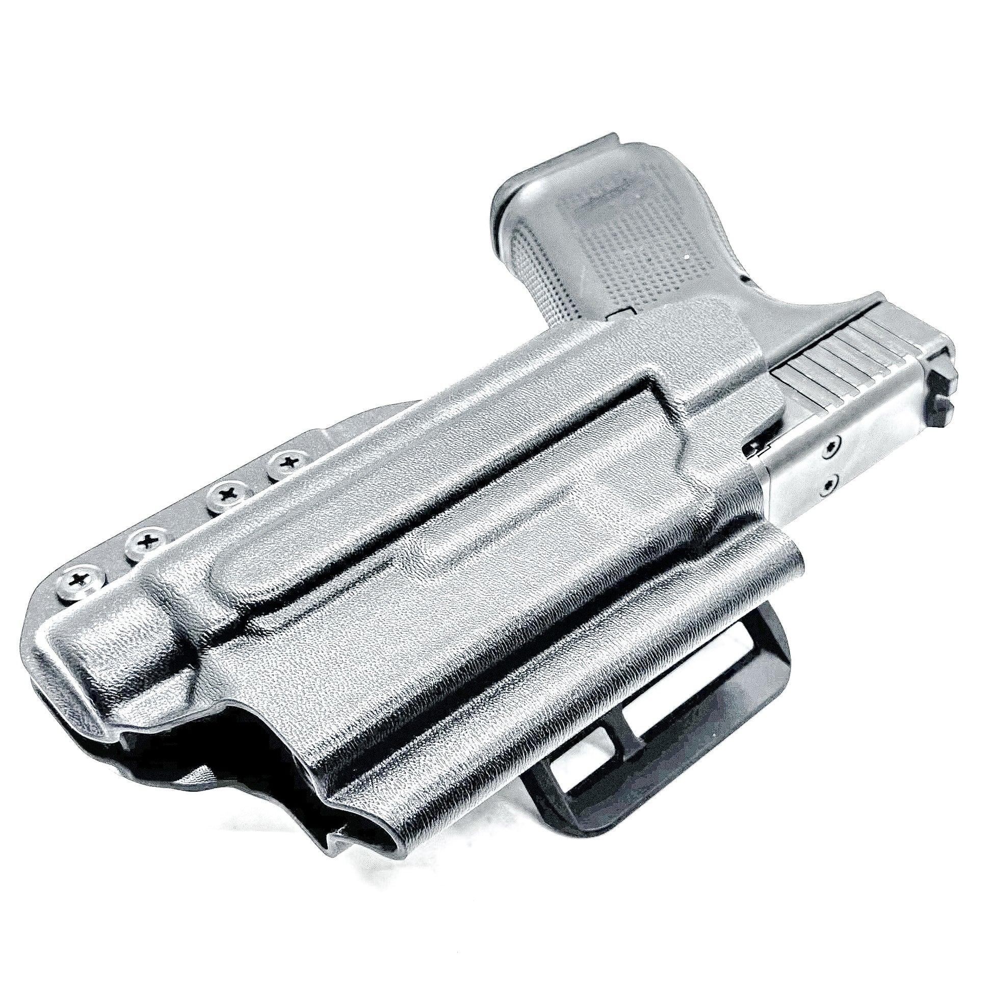 Outside Waistband (OWB) holster for Glock 19 & 45 with Streamlight TLR-1 HL-X. Built for duty and competition. Red dot ready, open muzzle, and made in the USA