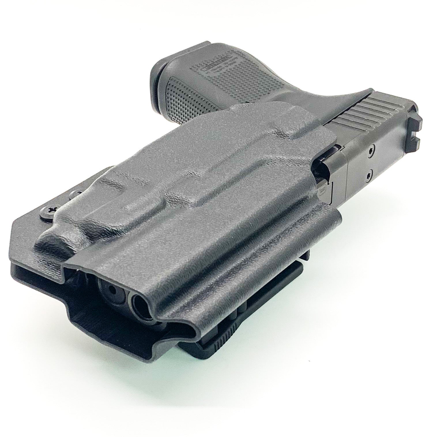 Outside Waistband Kydex holster designed to fit the Glock Gen 5 with the 19 length slide and the Streamlight TLR-7 or TLR-7A light. Full sweat guard, adjustable retention, profiled for a red dot optic. Minimal material and smooth edges to reduce printing. Proudly made in the USA. 