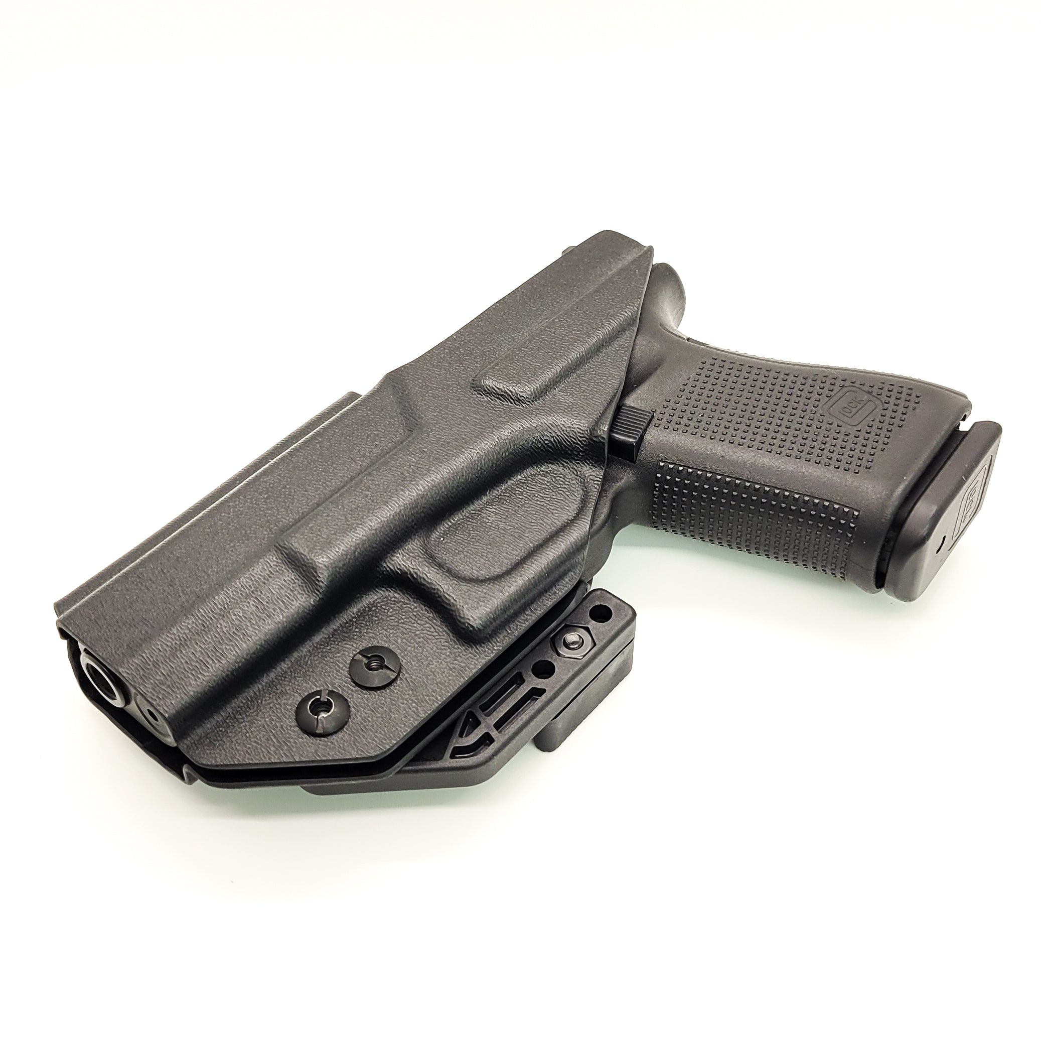 For the best Kydex Glock 19 IWB AIWB Inside Waistband Holster that is designed to fit the Glock 19, 23, 32, 19X, or 45 handguns, shop Four Brothers. Adjustable retention and cant. Confirmed to fit Generation 2, 3, 4, and 5 pistols. Proudly made in the USA by Veterans and Law Enforcement employees.