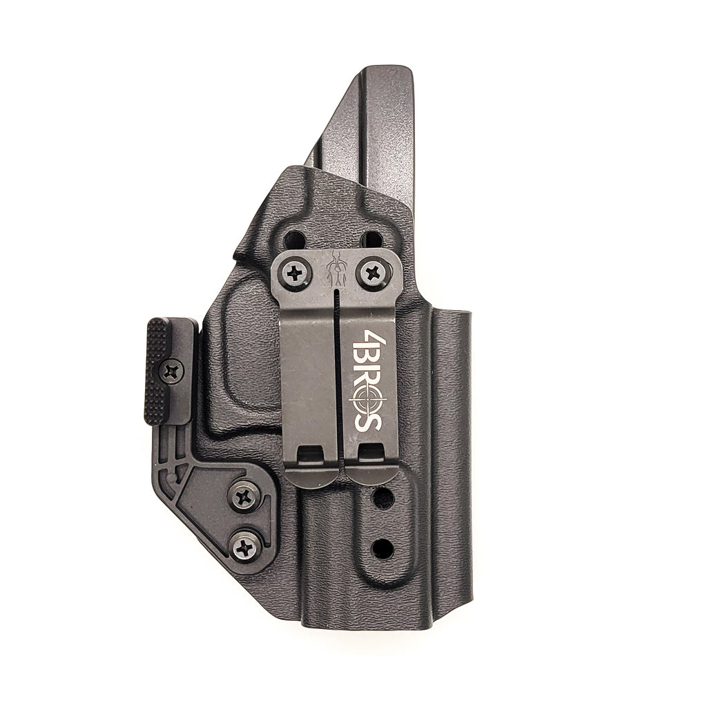 For the best Kydex Glock 19 IWB AIWB Inside Waistband Holster that is designed to fit the Glock 19, 23, 32, 19X, or 45 handguns, shop Four Brothers. Adjustable retention and cant. Confirmed to fit Generation 2, 3, 4, and 5 pistols. Proudly made in the USA by Veterans and Law Enforcement employees.
