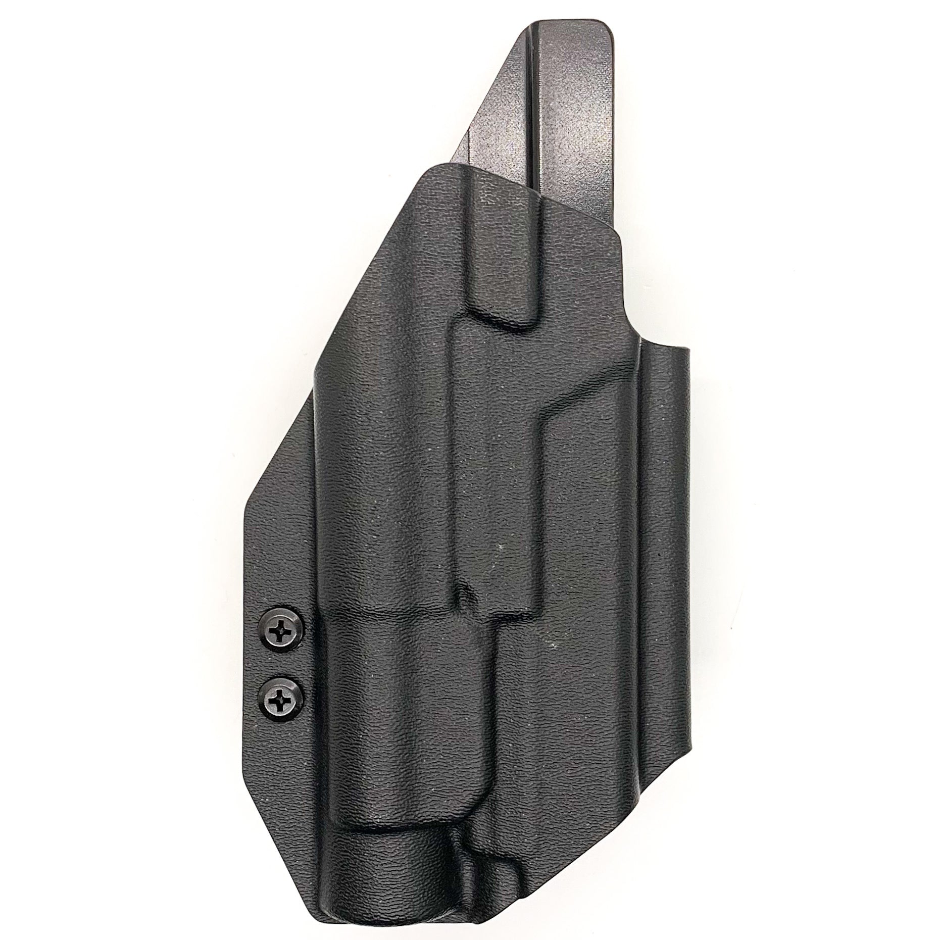 For the best Outside Waistband Taco Style Kydex Holster designed to fit the Glock 19, 19X and 45 Gen 5 pistols with the Streamlight TLR-1 HL, shop Four Brothers Holsters. Full sweat guard, adjustable retention, open muzzle for threaded barrels, cleared for red dot sights.  Proudly made in the United States.