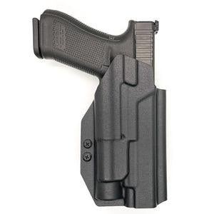 For the best Outside Waistband Taco Style Kydex Holster designed to fit the Glock 17, 34, and 47 Gen 5 pistols with the Streamlight TLR-1 HL, shop Four Brothers Holsters. Gen 4 Glock 17 and 22 and TLR1 HL. Full sweat guard, adjustable retention. Made in USA Open muzzle for threaded barrels, cleared for red dot sights