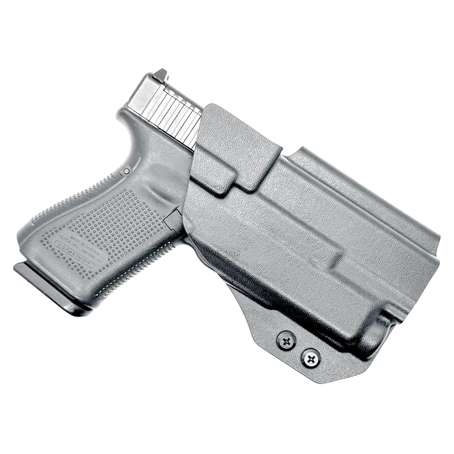 For the best Outside Waistband OWB Holster for the Glock 19, 23, 32, 19X, or 45 with the Nightstick TCM-550XL or TCM-550XLS shop Four Brothers 4BROS Holsters.