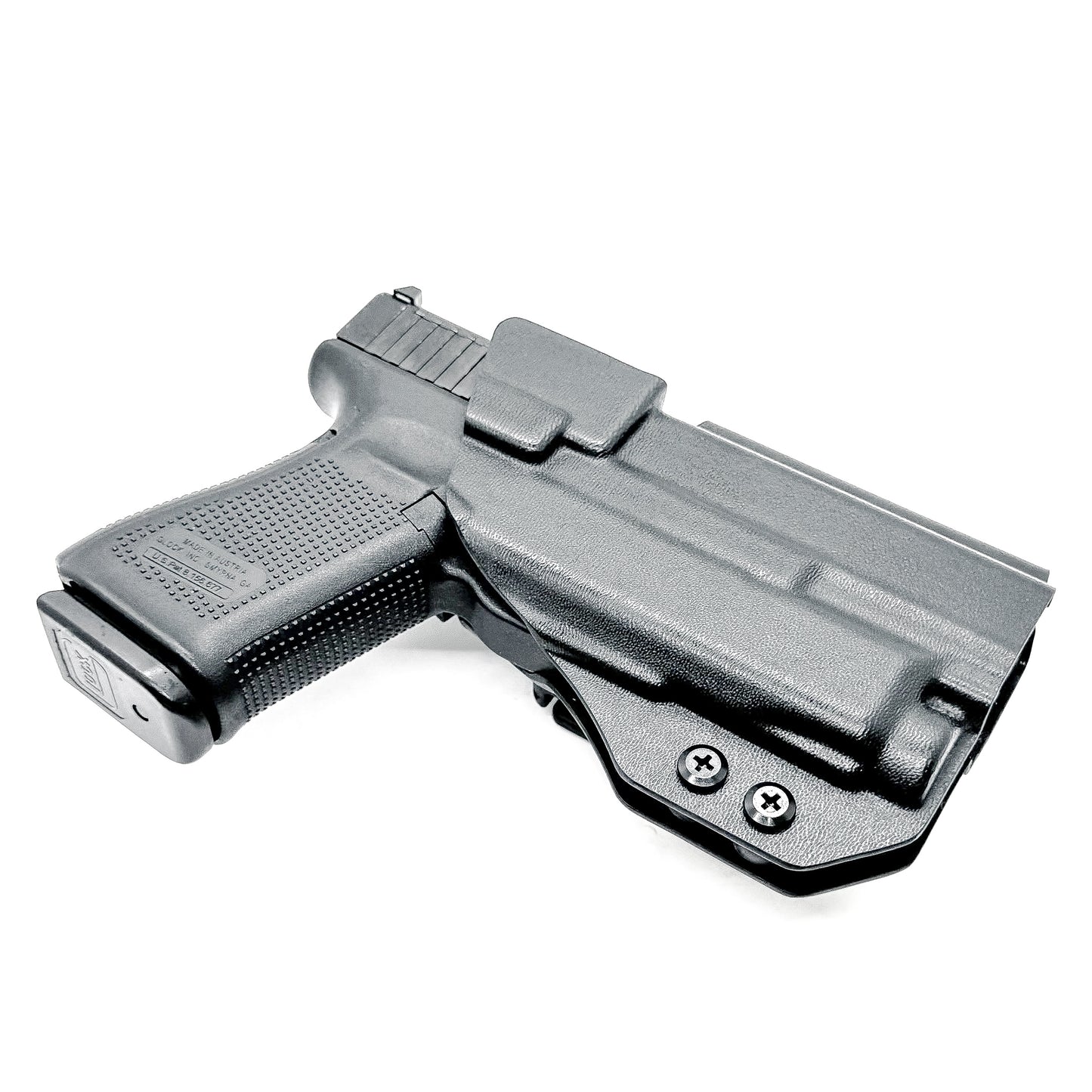 For the best Outside Waistband OWB Holster for the Glock 19, 23, 32, 19X, or 45 with the Nightstick TCM-550XL or TCM-550XLS shop Four Brothers 4BROS Holsters.