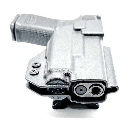 For the best Outside Waistband OWB Holster for the Glock 19, 23, 32, 19X, or 45 with the Nightstick TCM-550XL or TCM-550XLS shop Four Brothers 4BROS Holsters.