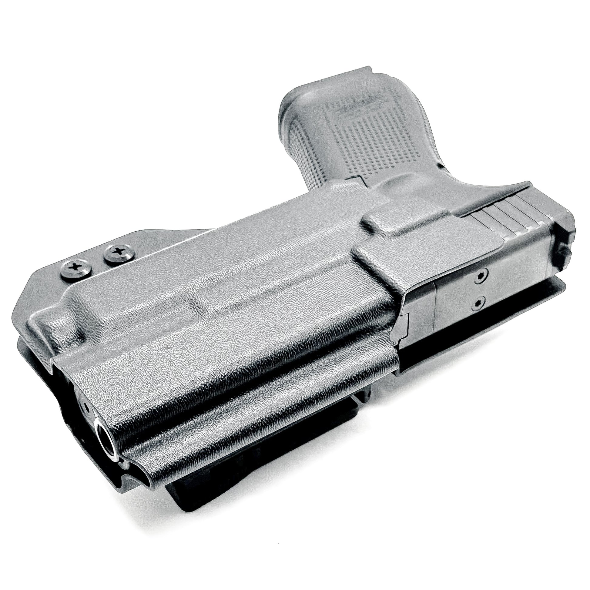 For the best Outside Waistband OWB Holster for the Glock 19, 23, 32, 19X, or 45 with the Nightstick TCM-550XL or TCM-550XLS shop Four Brothers 4BROS Holsters.