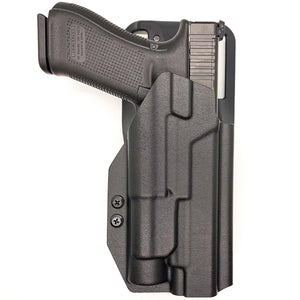 For the best Outside Waistband Duty & Competition Style Kydex Holster designed to fit the Glock 17, 34, and 47 Gen 5 pistols with the Streamlight TLR-1 HL, shop Four Brothers Holsters. Gen 4 17 & 22 and TLR1 HL. Full sweat guard, adjustable retention. Made in USA Open muzzle for threaded barrels, cut for red dot sights