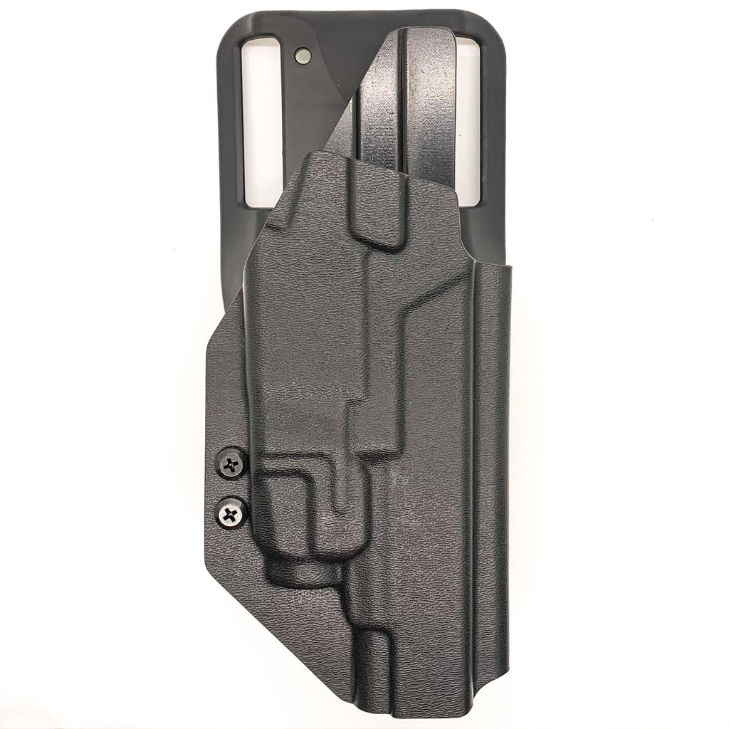 For the best outside waistband OWB duty & competition holster for the Glock 34 Gen 5 with the Streamlight TLR-7, TLR-7A or TLR-7 X light mounted on the firearm, shop Four Brothers Holsters.  The holster is cleared for a red dot sight. Adjustable Retention, molded with .080" Kydex.  Proudly made in the USA.