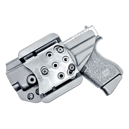 Black, Right Hand Glock 43 & 43X MOS OWB Holster with 4BROS 1.5' Belt slide. Made in the USA