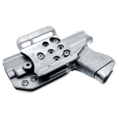 Black, Right Hand Glock 43 & 43X MOS OWB Holster with 4BROS 1.5' Belt slide. Made in the USA