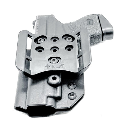 Black, Right Hand Glock 43 & 43X MOS OWB Holster with 4BROS 1.5' Belt slide. Made in the USA