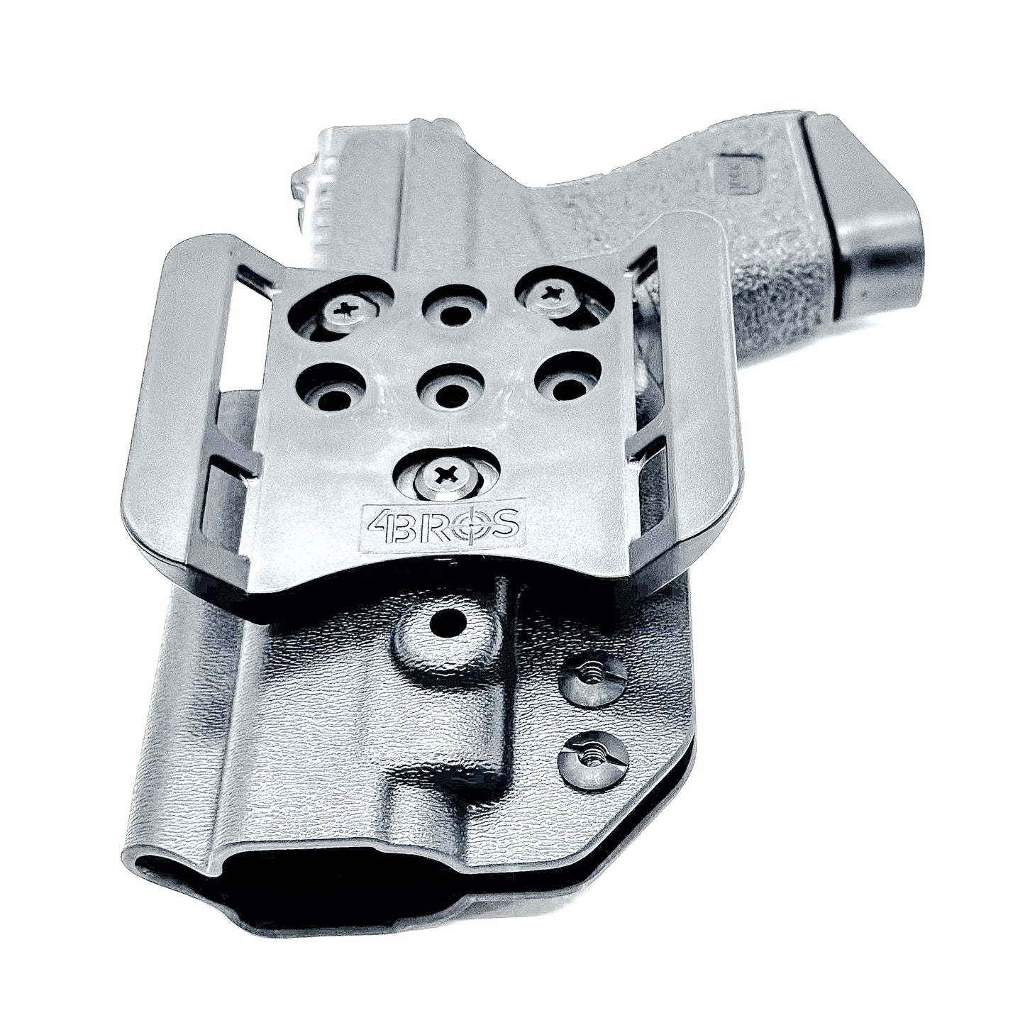 Black, Right Hand Glock 43 & 43X MOS OWB Holster with 4BROS 1.5' Belt slide. Made in the USA