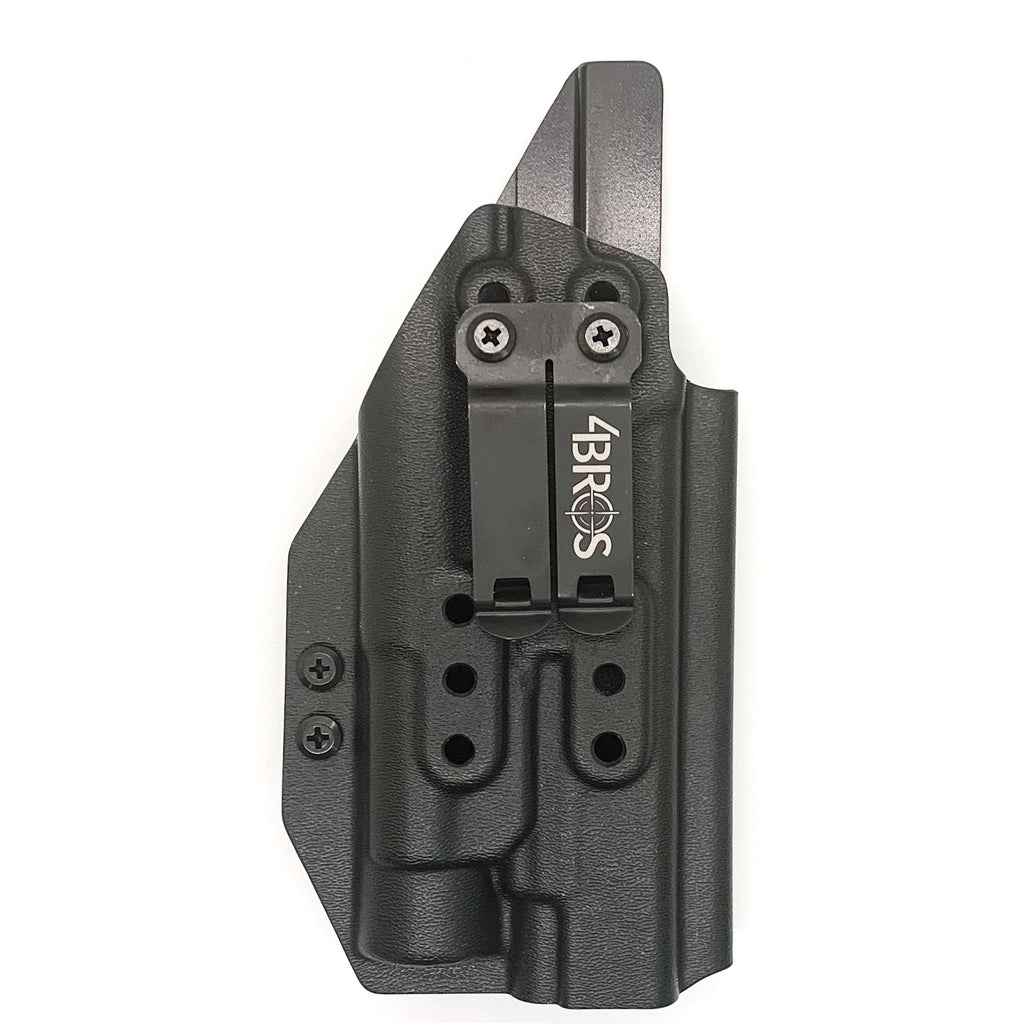 For the best Inside Waistband Taco Style Kydex Holster designed to fit the Glock 17, 34, and 47 Gen 5 pistols with the Streamlight TLR-1 HL, shop Four Brothers Holsters. Gen 4 Glock 17 and 22 and TLR1 HL. Full sweat guard, adjustable retention. Made in USA Open muzzle for threaded barrels, cleared for red dot sights