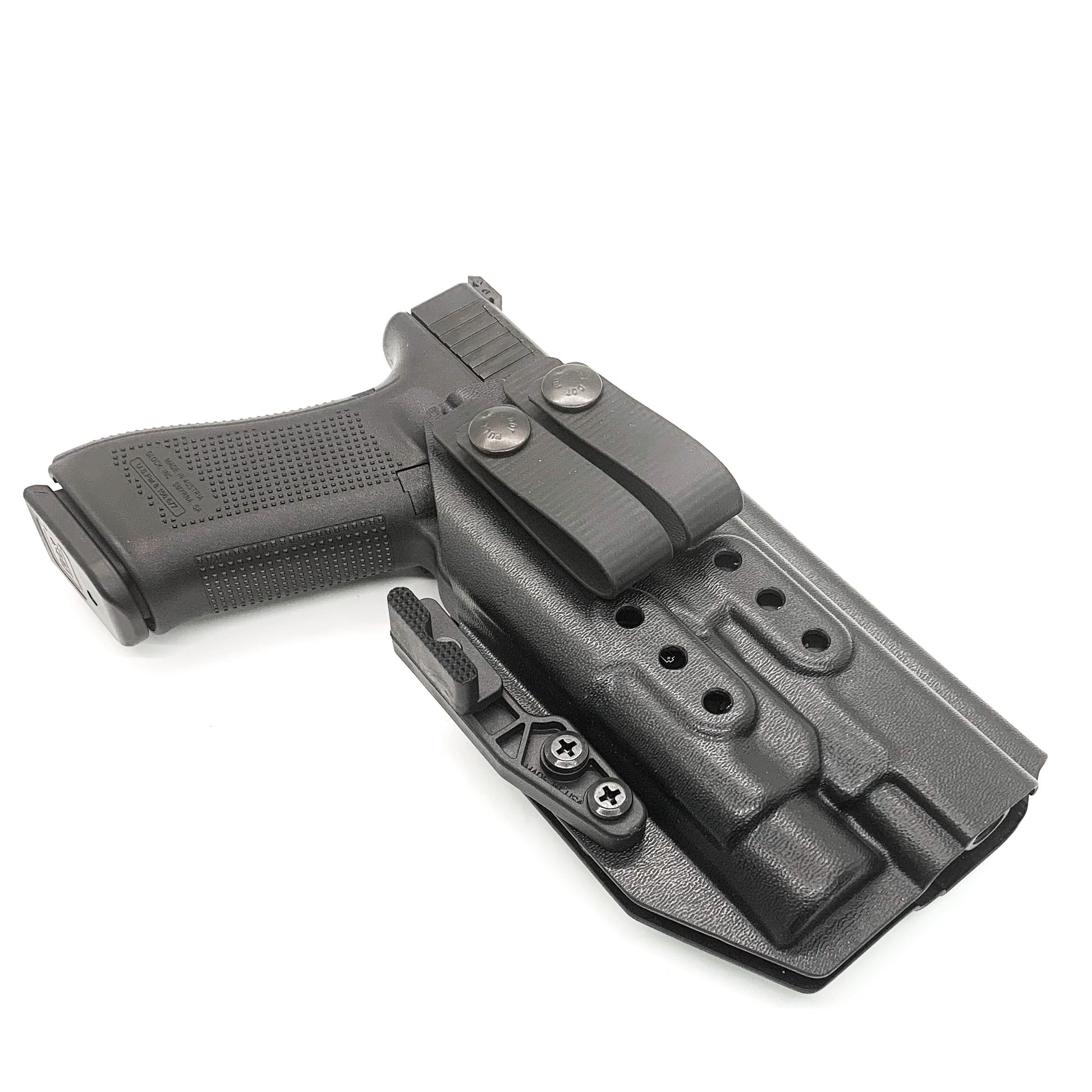For the best IWB Kydex Inside Waistband Holster for the Glock 17, 34, and 47 Gen 5 pistols with the Streamlight TLR-1 HL, shop Four Brothers 4BROS Holsters. 