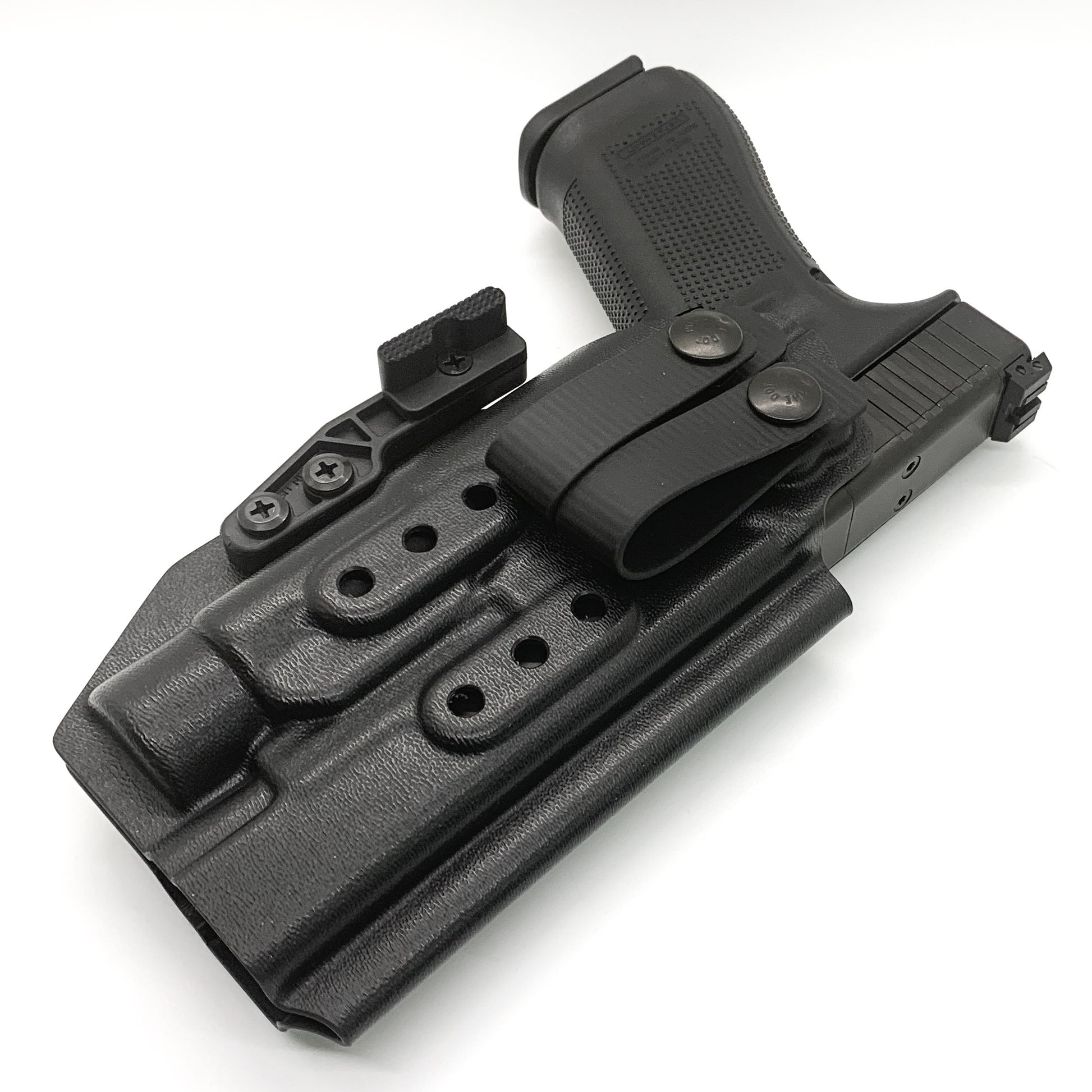 For the best IWB Kydex Inside Waistband Holster for the Glock 17, 34, and 47 Gen 5 pistols with the Streamlight TLR-1 HL, shop Four Brothers 4BROS Holsters. 