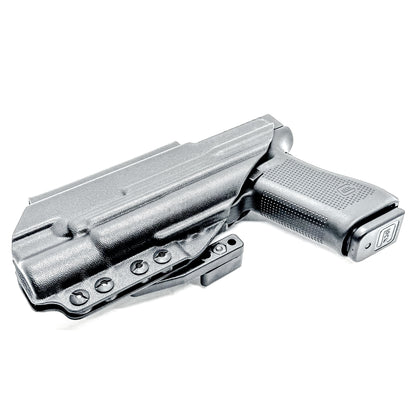 Black Inside Waistband IWB holster for either the Glock 17 or 47 with the Surefire X300.  Shown with a DCC Monoblock and a modwing.