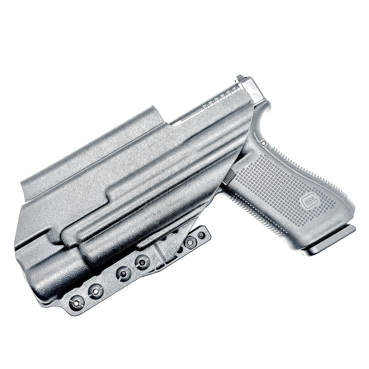 Black Inside Waistband IWB holster for either the Glock 17 or 47 with the Surefire X300.  Shown with a DCC Monoblock and a modwing.