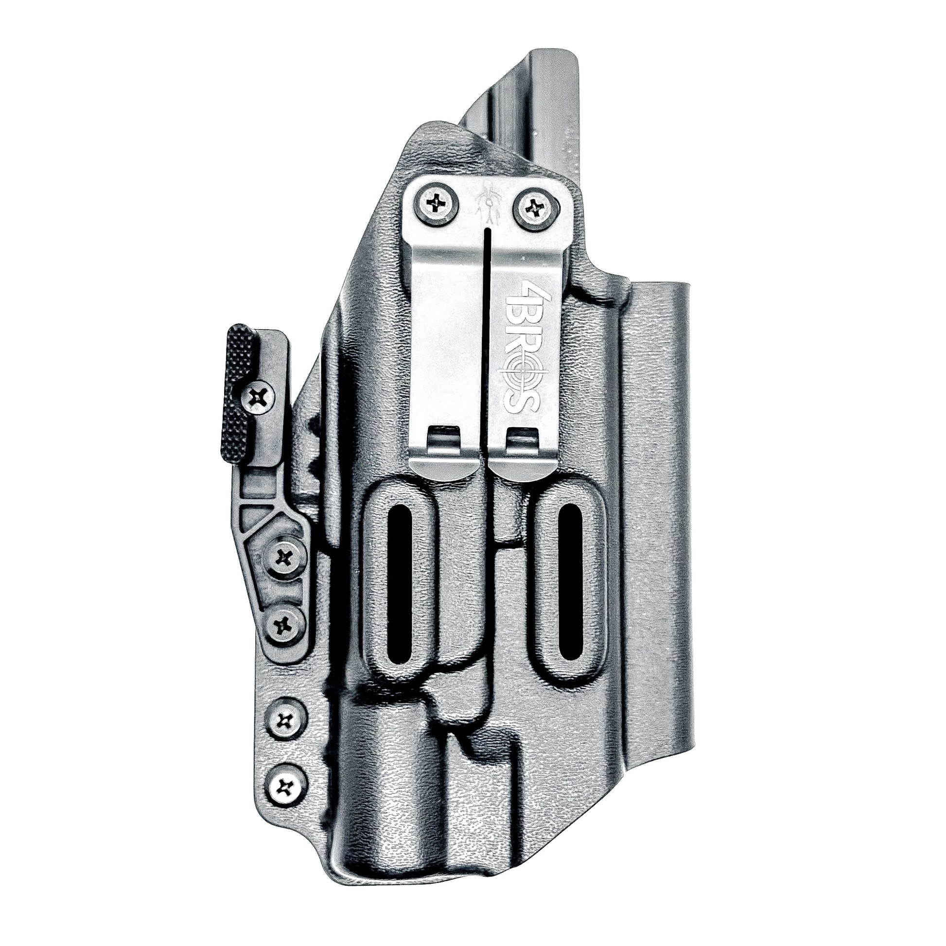 Black Inside Waistband IWB holster for either the Glock 17 or 47 with the Surefire X300.  Shown with a DCC Monoblock and a modwing.