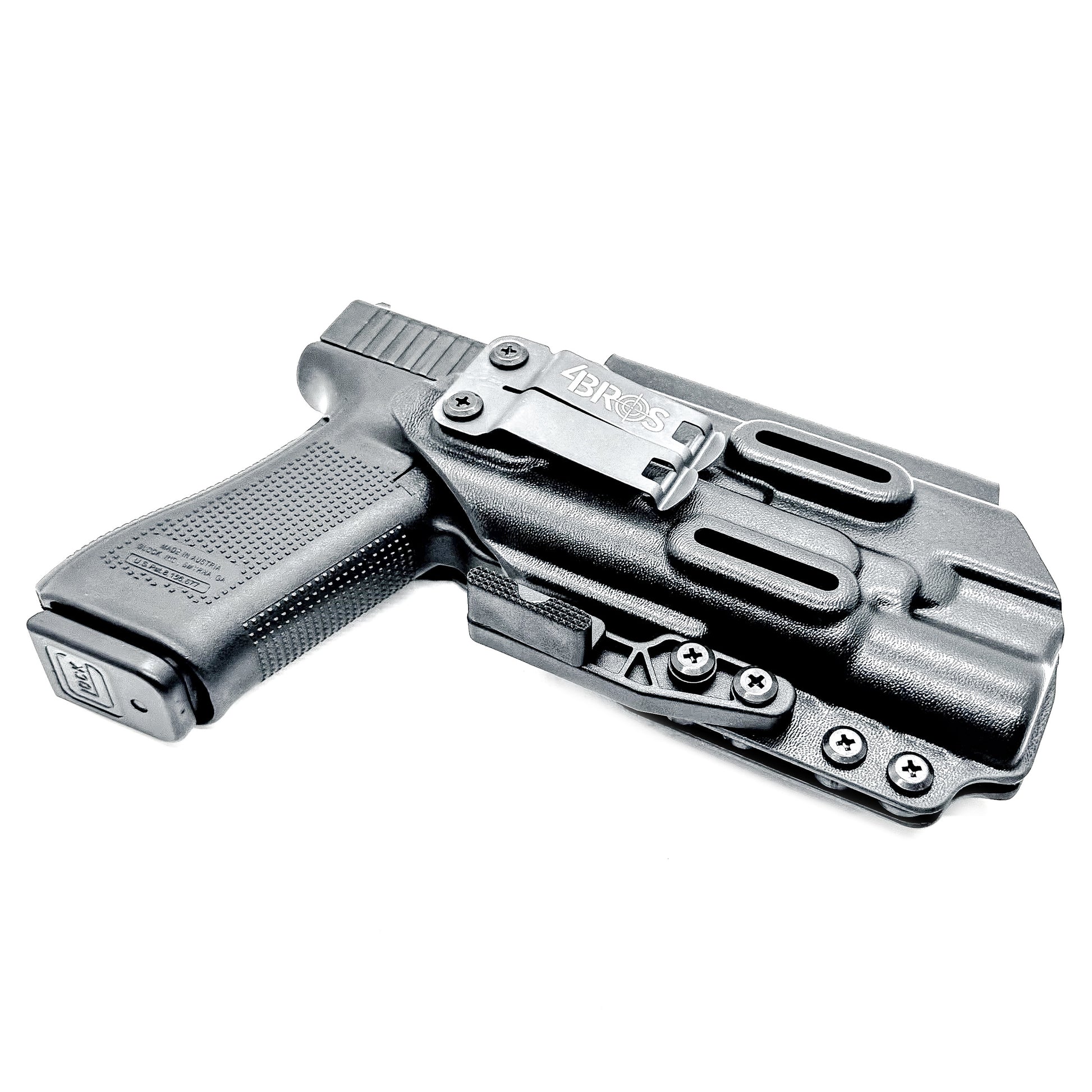 Black Inside Waistband IWB holster for either the Glock 17 or 47 with the Surefire X300.  Shown with a DCC Monoblock and a modwing.