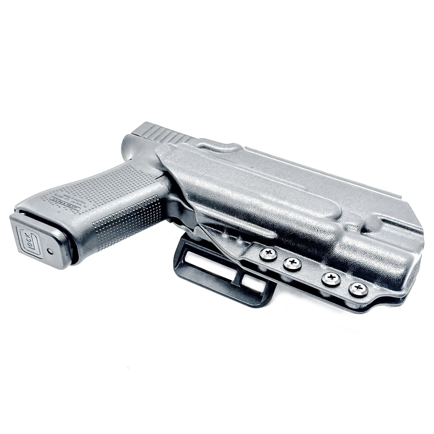 Black Outside Waistband OWB holster for the either the Glock 17 or 47 with the  Surefire X300.  Shown with the 4BROS 1.5" Belt Slide.