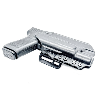 Black Outside Waistband OWB holster for the either the Glock 17 or 47 with the  Surefire X300.  Shown with the 4BROS 1.5" Belt Slide.