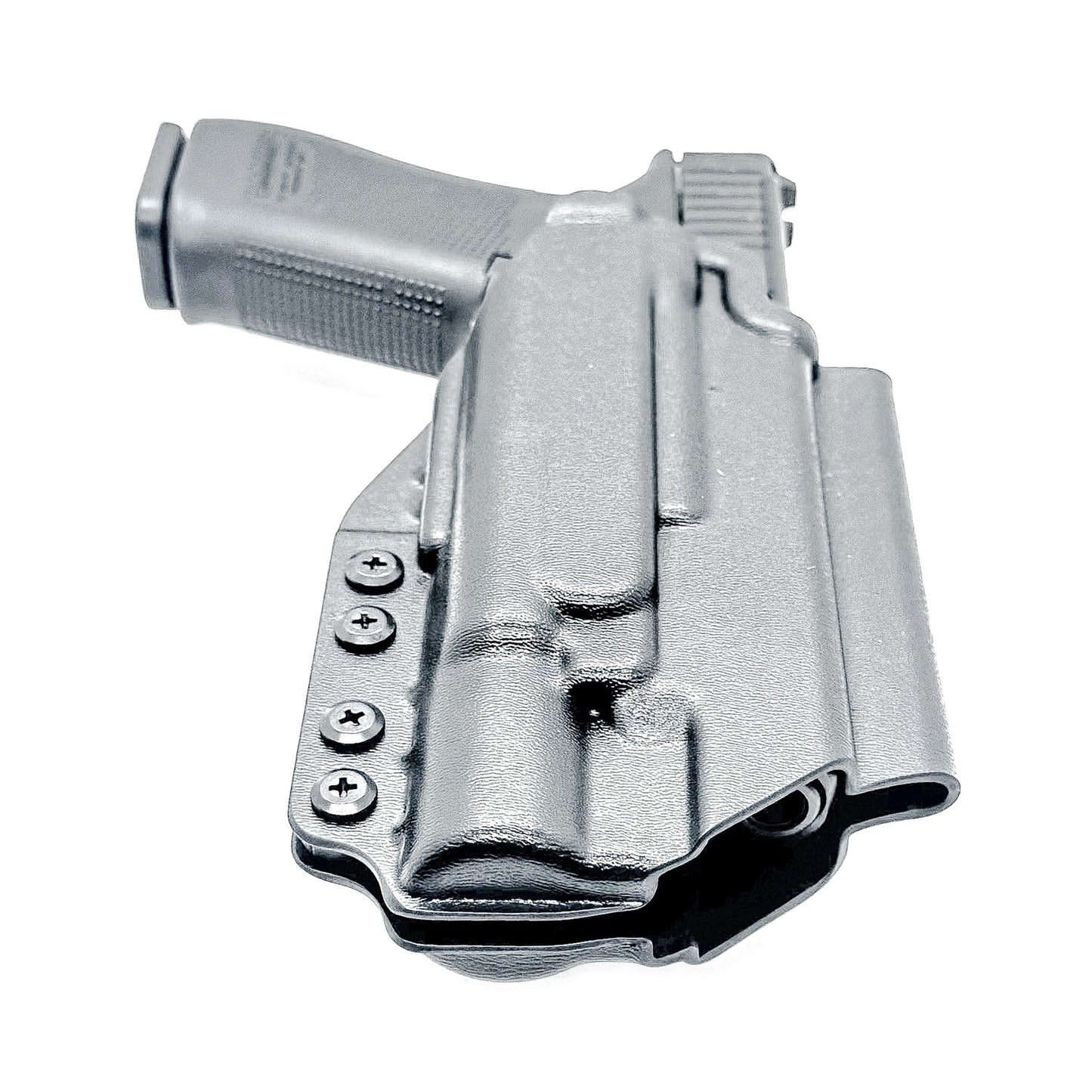 Black Outside Waistband OWB holster for the either the Glock 17 or 47 with the  Surefire X300.  Shown with the 4BROS 1.5" Belt Slide.