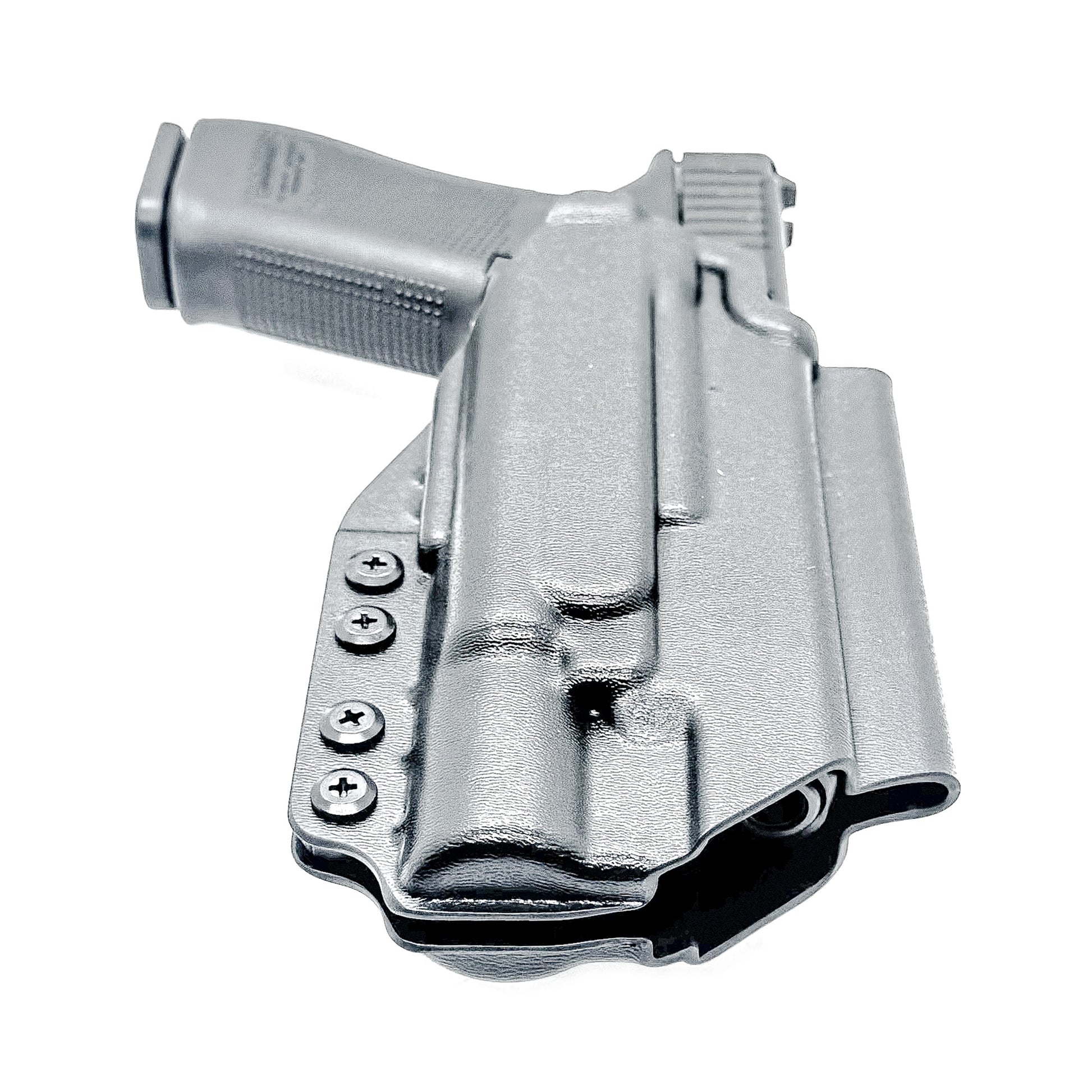 Black Outside Waistband OWB holster for the either the Glock 17 or 47 with the  Surefire X300.  Shown with the 4BROS 1.5" Belt Slide.