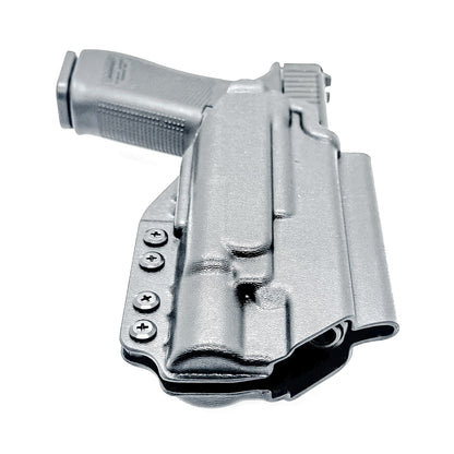 Black Outside Waistband OWB holster for the either the Glock 17 or 47 with the  Surefire X300.  Shown with the 4BROS 1.5" Belt Slide.