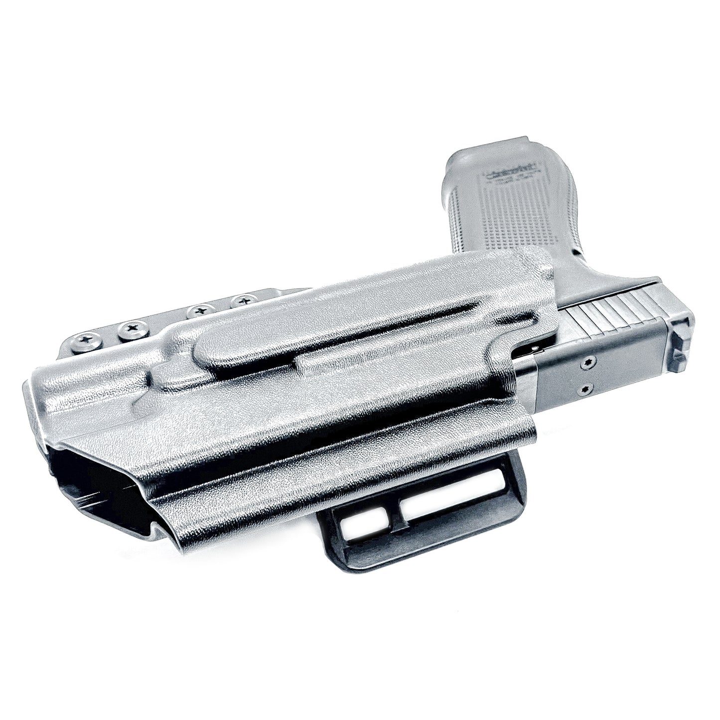 Black Outside Waistband OWB holster for the either the Glock 17 or 47 with the  Surefire X300.  Shown with the 4BROS 1.5" Belt Slide.