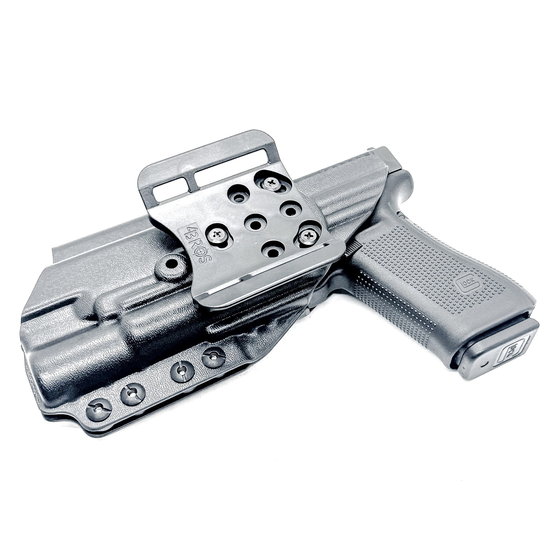 Black Outside Waistband OWB holster for the either the Glock 17 or 47 with the  Surefire X300.  Shown with the 4BROS 1.5" Belt Slide.