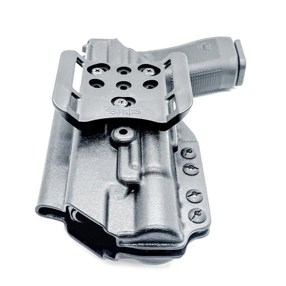 Black Outside Waistband OWB holster for the either the Glock 17 or 47 with the  Surefire X300.  Shown with the 4BROS 1.5" Belt Slide.