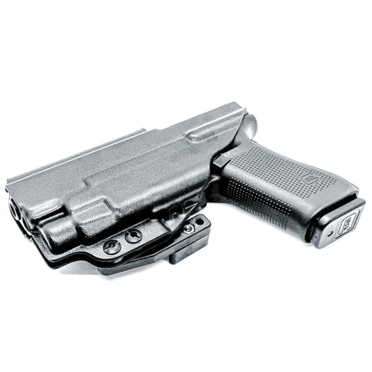 Black IWB Holster for Glock 17 & TLR-7 HL-X light with a DCC Monoblock and a Modwing.