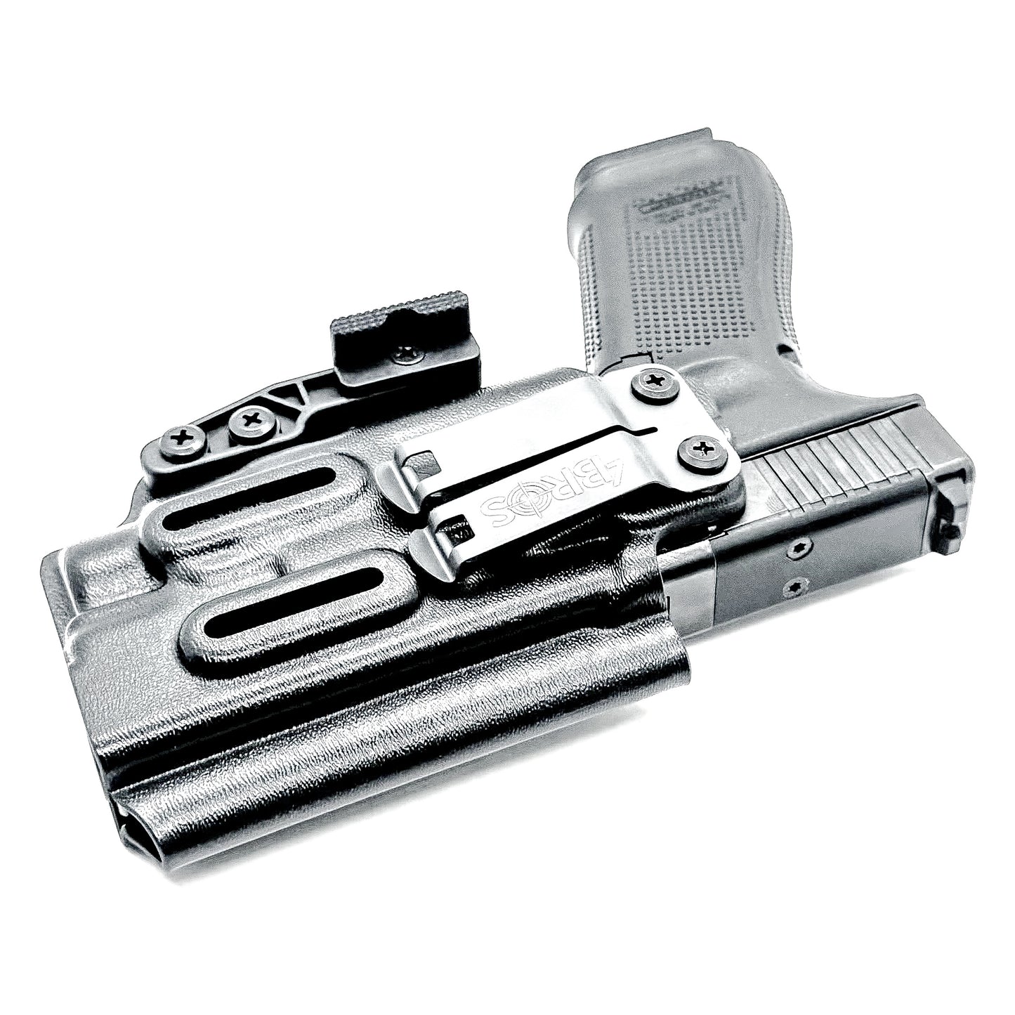 Black IWB Holster for Glock 17 & TLR-7 HL-X light with a DCC Monoblock and a Modwing.