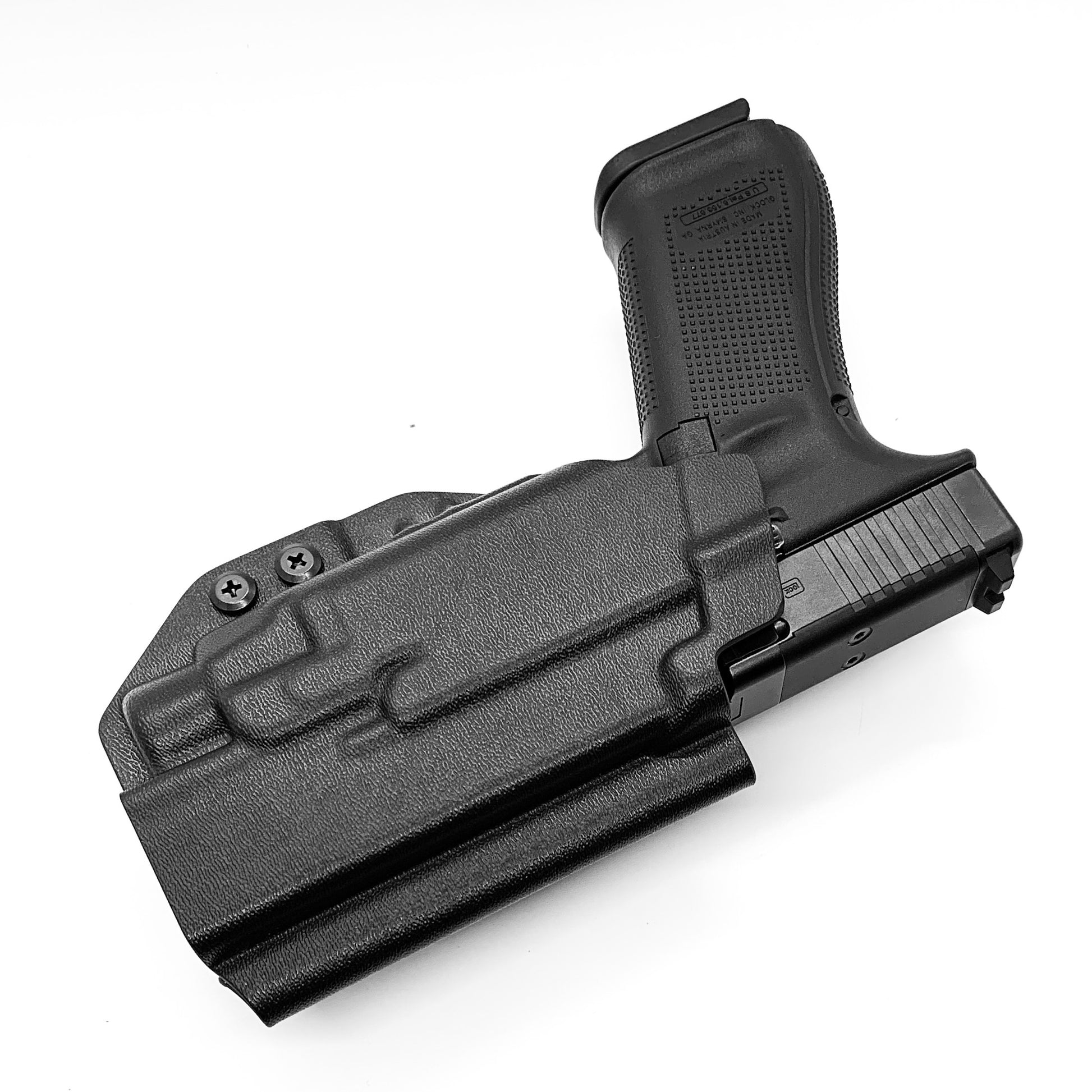 For the best Outside Waistband OWB Kydex holster designed to fit the Glock 17 Gen 5 with the Streamlight TLR-7 HL_X, TLR-7 X, & TLR-7 A, shop Four Brothers 4BROS holsters. Full sweat guard, adjustable retention, holster profile cut for red dot sights. Smooth edges for comfort and concealment. Made in the USA

