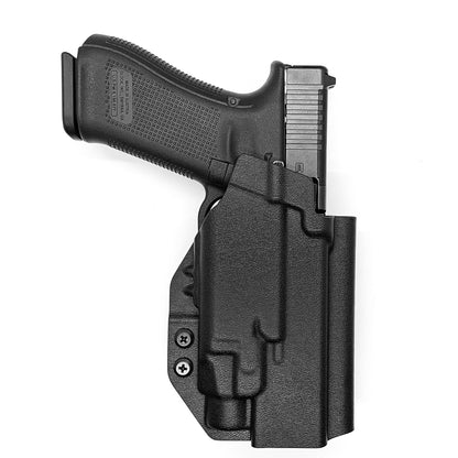 For the best Outside Waistband OWB Kydex holster designed to fit the Glock 17 Gen 5 with the Streamlight TLR-7 HL_X, TLR-7 X, & TLR-7 A, shop Four Brothers 4BROS holsters. Full sweat guard, adjustable retention, holster profile cut for red dot sights. Smooth edges for comfort and concealment. Made in the USA

