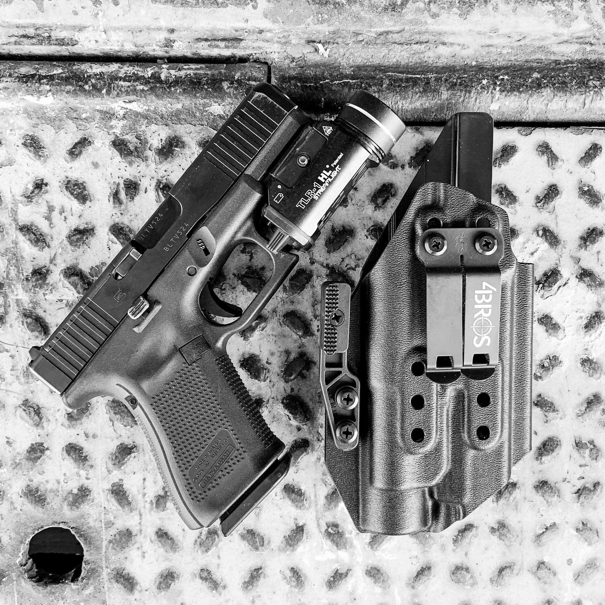 For the best IWB Kydex Inside Waistband for the Glock 19, 19X, and 45 Gen 5 pistols & Streamlight TLR-1 HL weapon-mounted light shop Four Brothers Holsters. 