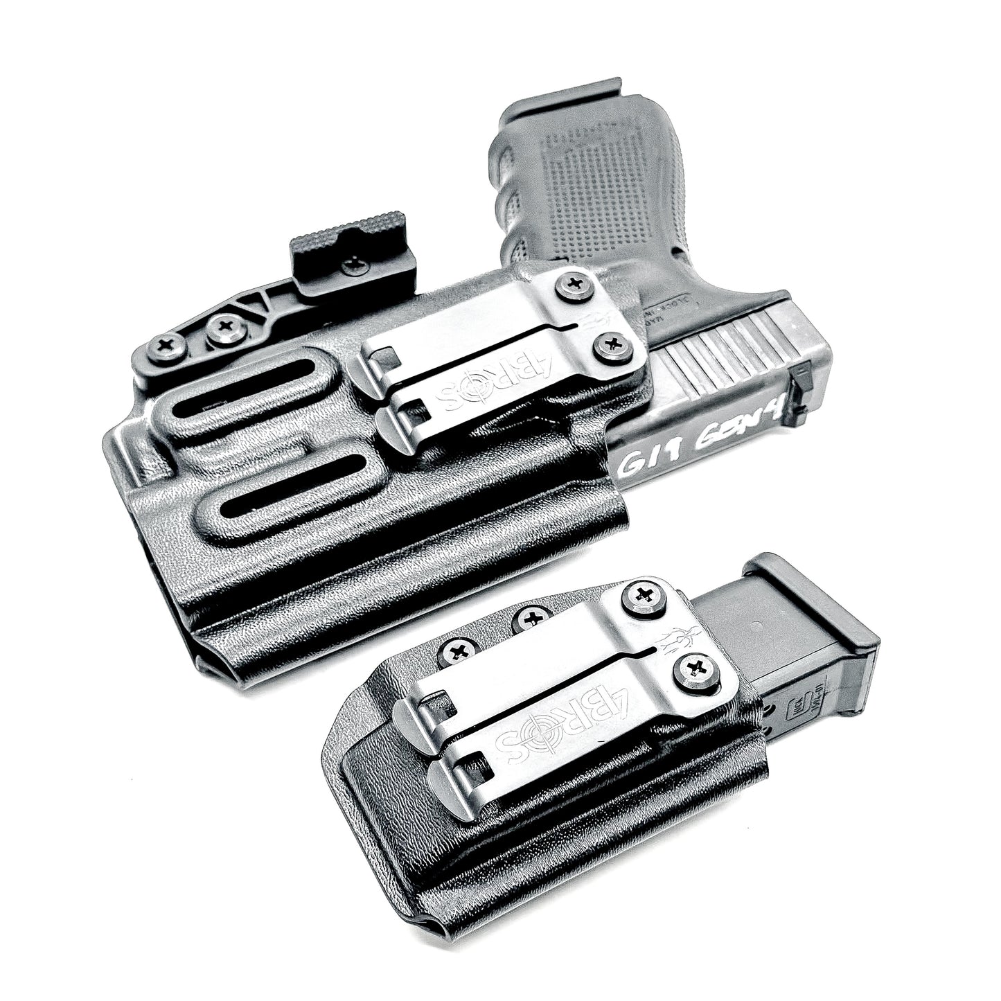 Four Brothers Holsters Glock 19 & Glock 23 Gen 3/4 IWB Inside Waistband & AIWB Holster and Magazine Carrier Combo for Streamlight TLR-7 A/X