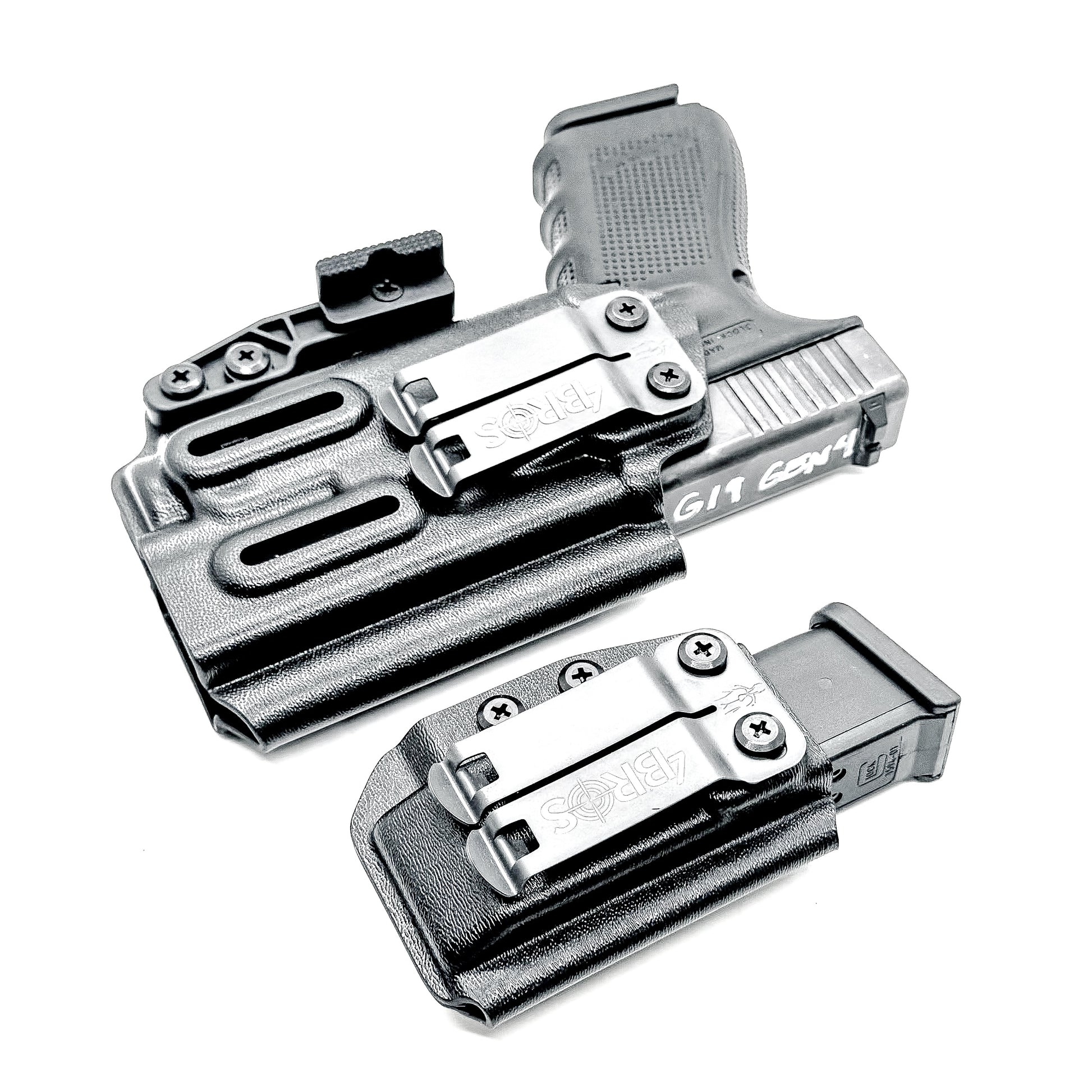 Four Brothers Holsters Glock 19 & Glock 23 Gen 3/4 IWB Inside Waistband & AIWB Holster and Magazine Carrier Combo for Streamlight TLR-7 A/X