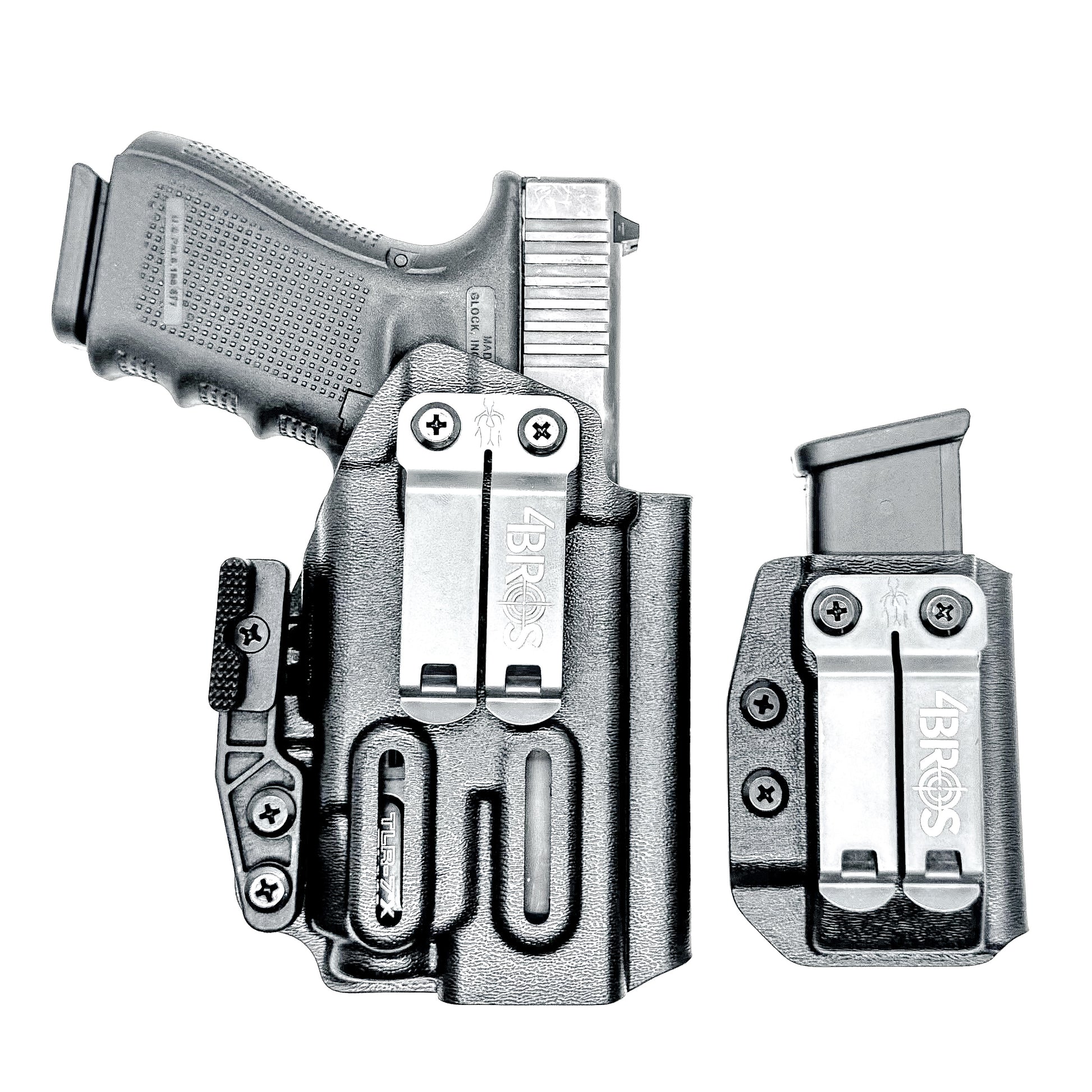 Four Brothers Holsters Glock 19 & Glock 23 Gen 3/4 IWB Inside Waistband & AIWB Holster and Magazine Carrier Combo for Streamlight TLR-7 A/X