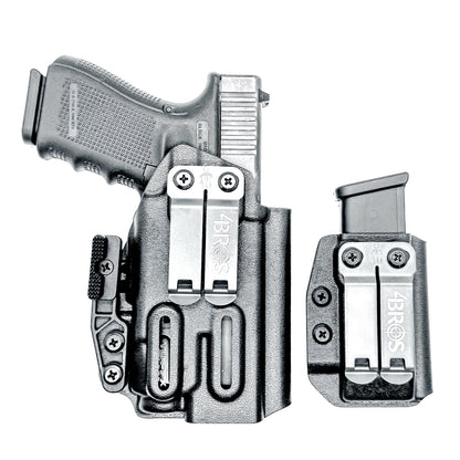 Four Brothers Holsters Glock 19 & Glock 23 Gen 3/4 IWB Inside Waistband & AIWB Holster and Magazine Carrier Combo for Streamlight TLR-7 A/X