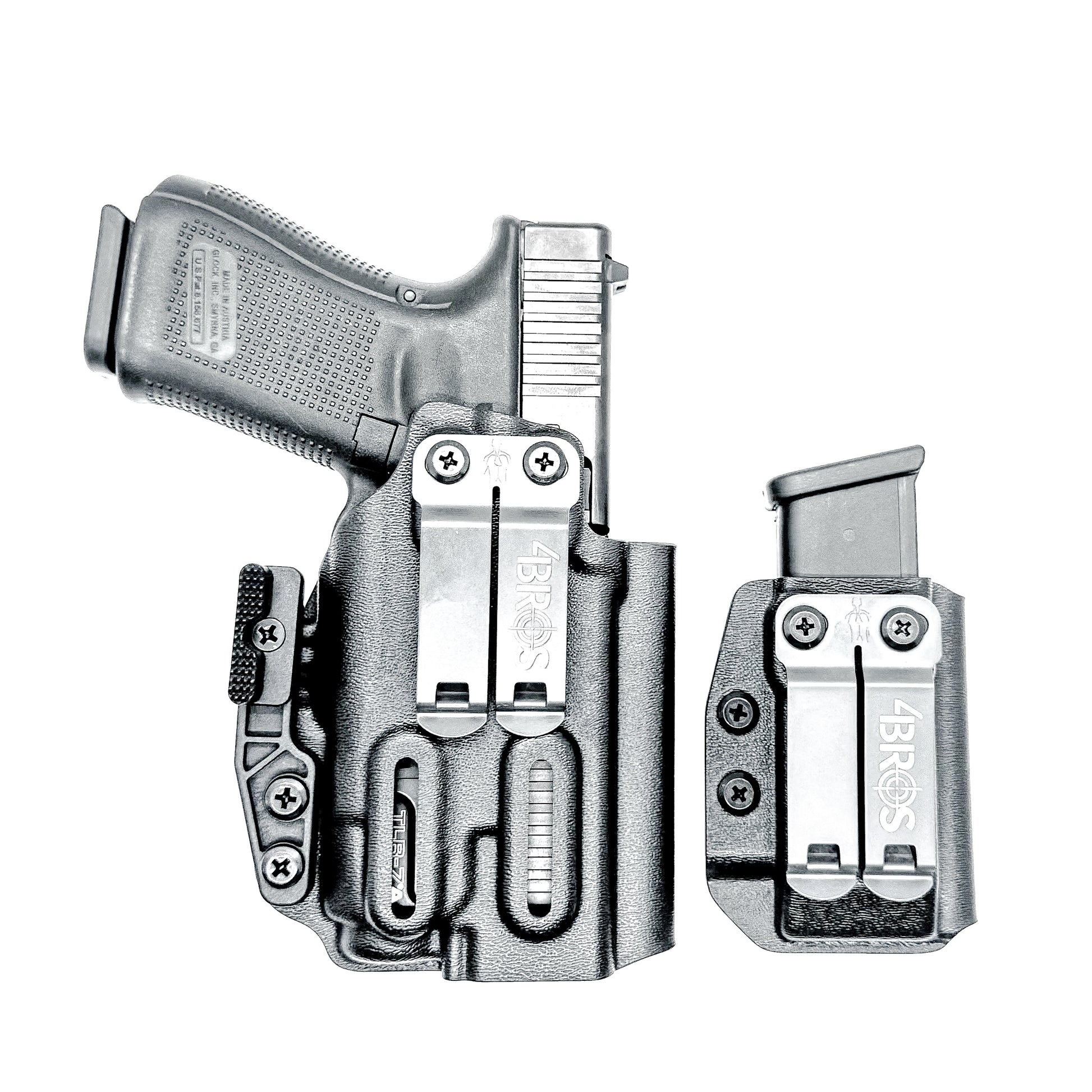 Four Brothers Holsters Glock 19, 19X & 45 Gen 5, Gen 6 & Gen V IWB Inside Waistband & AIWB Holster and Magazine Carrier Combo for Streamlight TLR-7 A/X