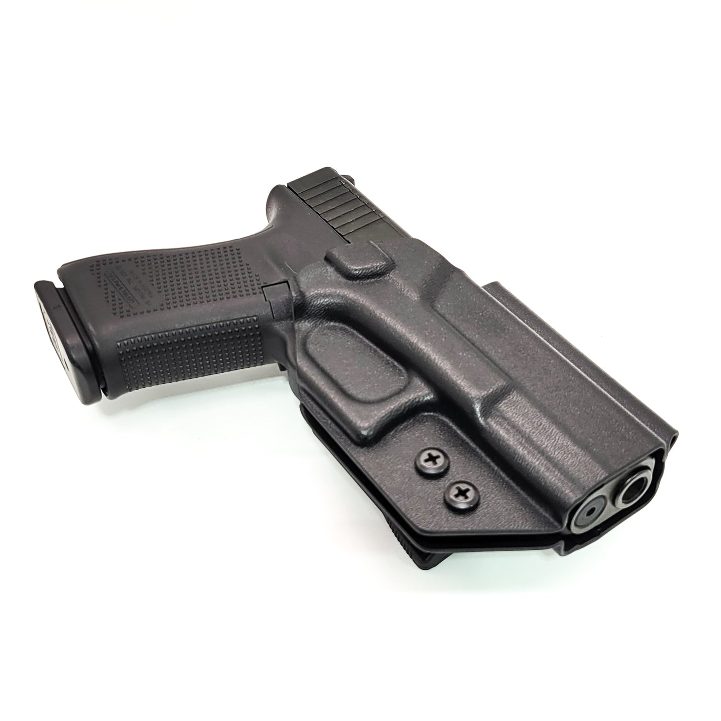 For the best, OWB, Outside Waistband Taco Style Holster of 2023 designed to fit the Glock 19 Gen 5 pistol. The holster will also fit the Gen 3, 4, and 5 Glock 19, 19X, 19 MOS, Gen 3 and 4 Glock 23, Glock 45, 45 MOS, Gen 5 9mm MOS models, and 32, 32 Gen 4. Open Muzzle, cleared for red dot sights. Made in the USA.