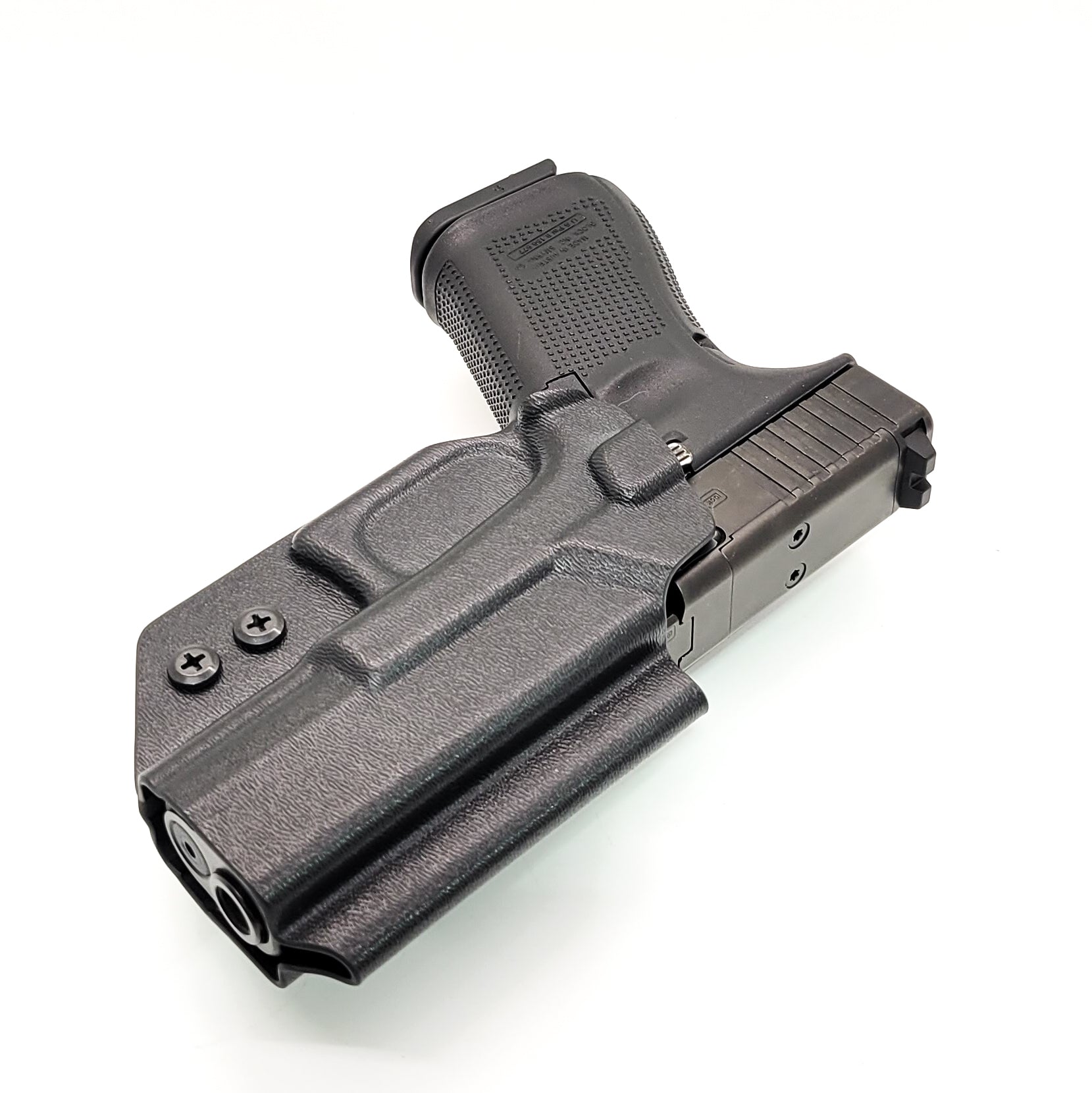 For the best, OWB, Outside Waistband Taco Style Holster of 2023 designed to fit the Glock 19 Gen 5 pistol. The holster will also fit the Gen 3, 4, and 5 Glock 19, 19X, 19 MOS, Gen 3 and 4 Glock 23, Glock 45, 45 MOS, Gen 5 9mm MOS models, and 32, 32 Gen 4. Open Muzzle, cleared for red dot sights. Made in the USA.