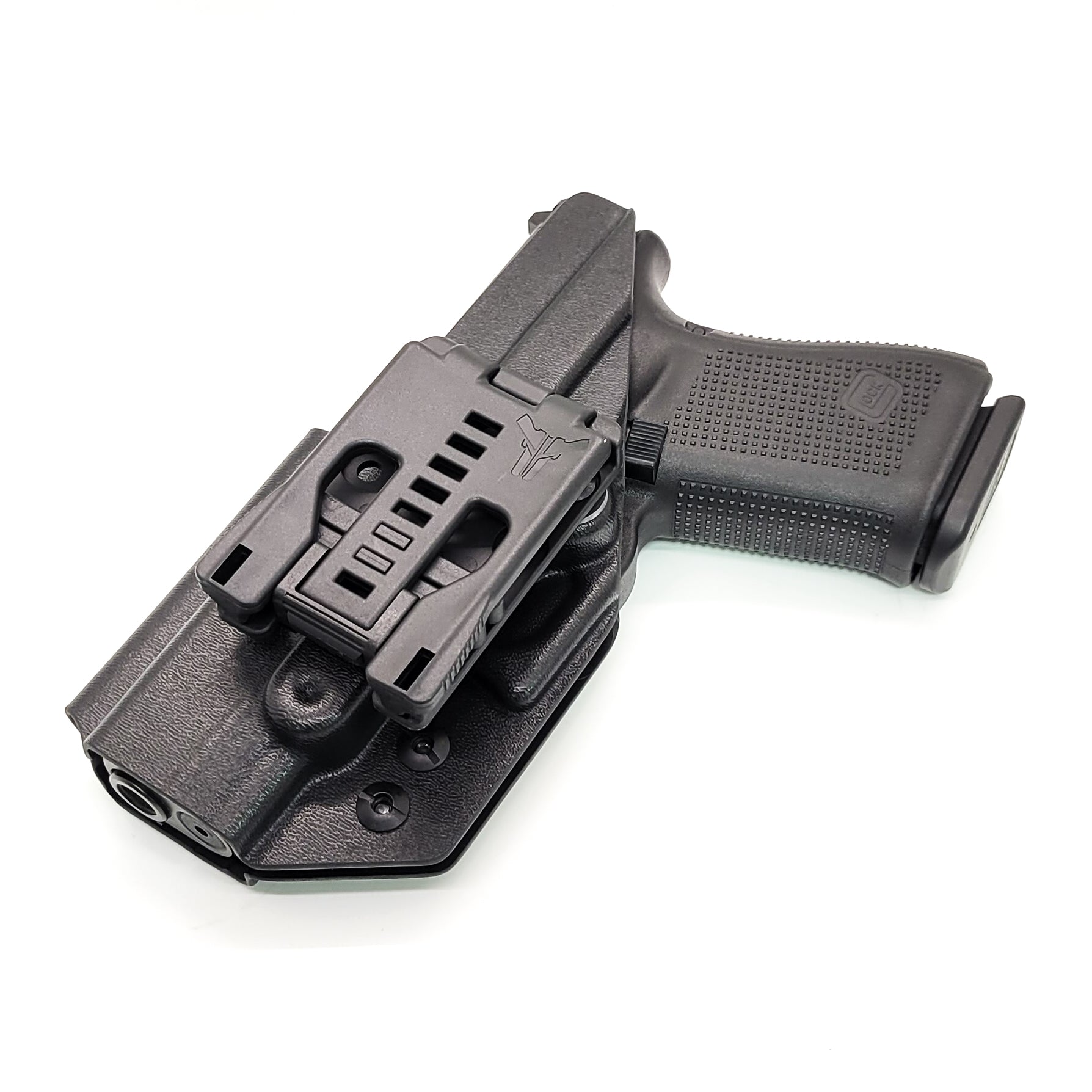 For the best, OWB, Outside Waistband Taco Style Holster of 2023 designed to fit the Glock 19 Gen 5 pistol. The holster will also fit the Gen 3, 4, and 5 Glock 19, 19X, 19 MOS, Gen 3 and 4 Glock 23, Glock 45, 45 MOS, Gen 5 9mm MOS models, and 32, 32 Gen 4. Open Muzzle, cleared for red dot sights. Made in the USA.