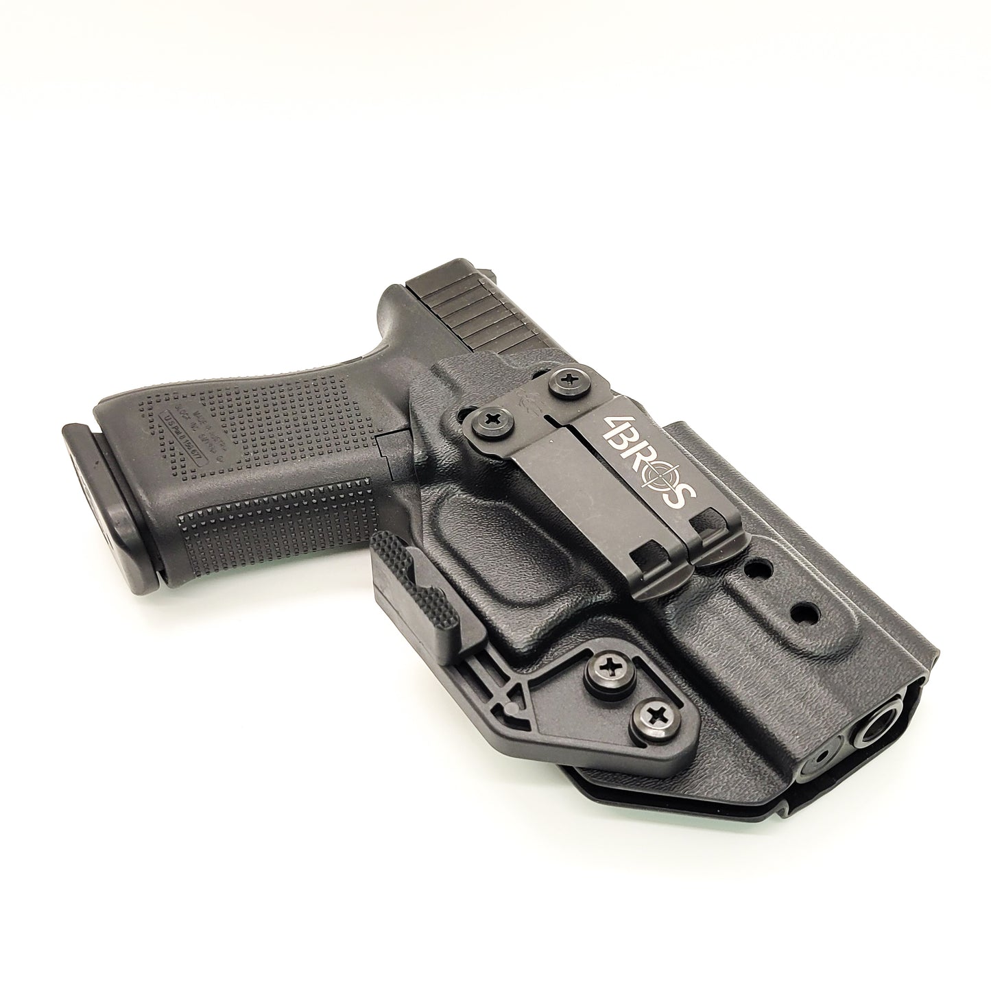 For the best Kydex Glock 19 IWB AIWB Inside Waistband Holster that is designed to fit the Glock 19, 23, 32, 19X, or 45 handguns, shop Four Brothers. Adjustable retention and cant. Confirmed to fit Generation 2, 3, 4, and 5 pistols. Proudly made in the USA by Veterans and Law Enforcement employees.