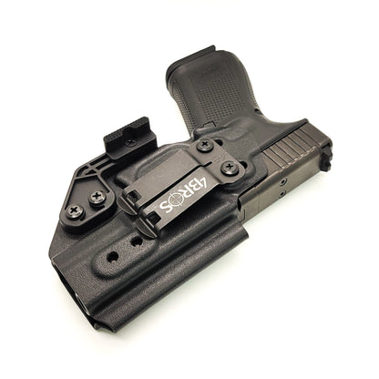 For the best Kydex Glock 19 IWB AIWB Inside Waistband Holster that is designed to fit the Glock 19, 23, 32, 19X, or 45 handguns, shop Four Brothers. Adjustable retention and cant. Confirmed to fit Generation 2, 3, 4, and 5 pistols. Proudly made in the USA by Veterans and Law Enforcement employees.