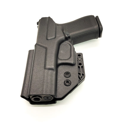 For the best Kydex Glock 19 IWB AIWB Inside Waistband Holster that is designed to fit the Glock 19, 23, 32, 19X, or 45 handguns, shop Four Brothers. Adjustable retention and cant. Confirmed to fit Generation 2, 3, 4, and 5 pistols. Proudly made in the USA by Veterans and Law Enforcement employees.