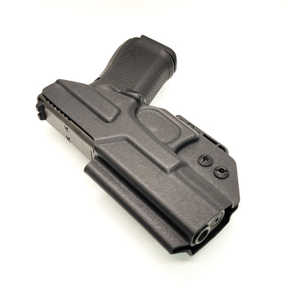 For the best Kydex Glock 19 IWB AIWB Inside Waistband Holster that is designed to fit the Glock 19, 23, 32, 19X, or 45 handguns, shop Four Brothers. Adjustable retention and cant. Confirmed to fit Generation 2, 3, 4, and 5 pistols. Proudly made in the USA by Veterans and Law Enforcement employees.