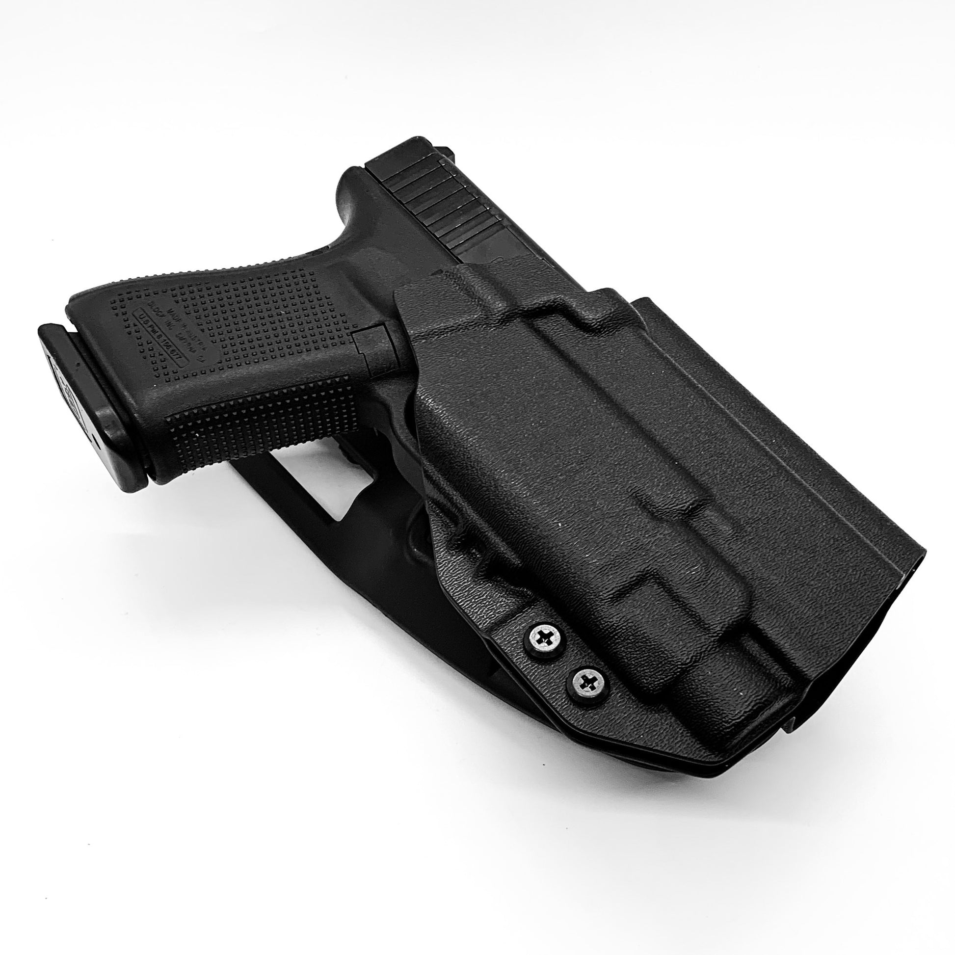 For the best outside waistband OWB Kydex Duty and Competition holster designed to fit the Glock 19 Gen 5 with the Streamlight TLR-7 HL-X, TLR-7 X, & TLR-7 A, shop Four Brothers 4BROS Holsters. Full sweat guard, adjustable retention, cleared for red dot sights. Open muzzle for threaded barrels. Made in the USA TLR7 HLX

