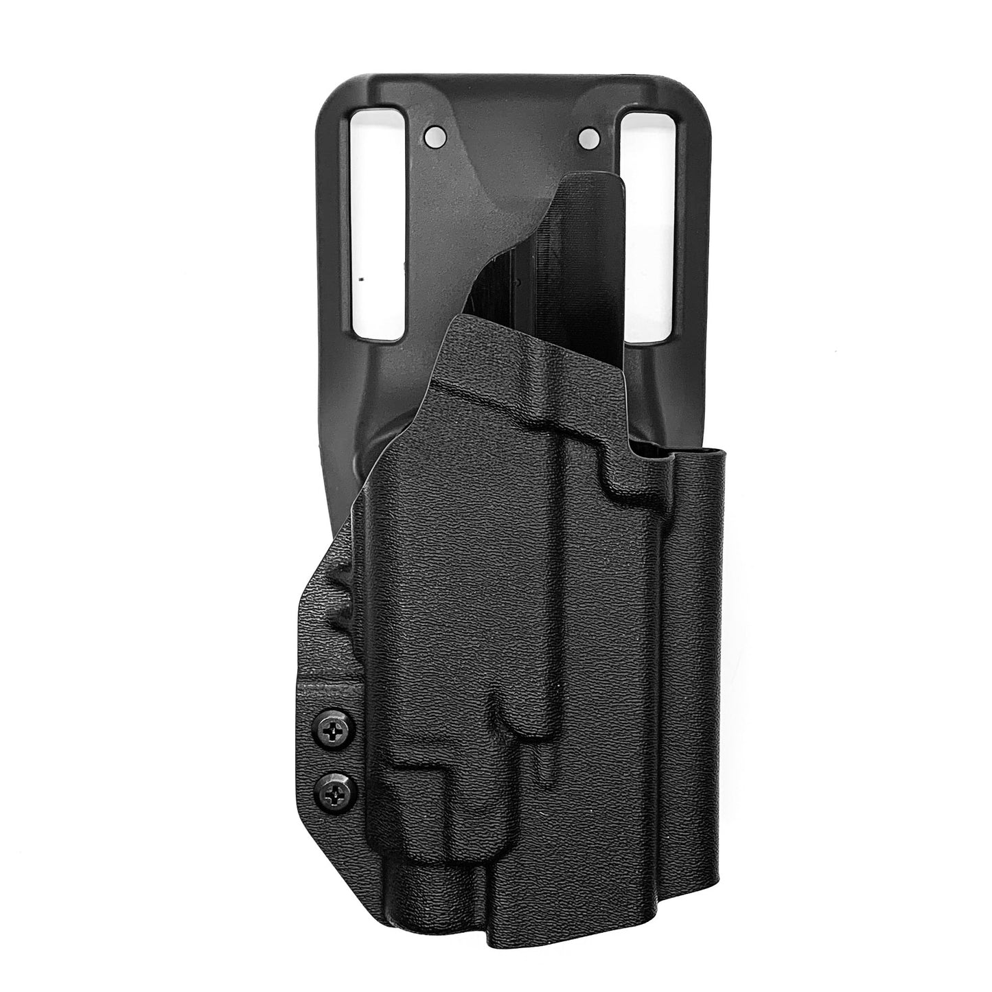 For the best outside waistband OWB Kydex Duty and Competition holster designed to fit the Glock 19 Gen 5 with the Streamlight TLR-7 HL-X, TLR-7 X, & TLR-7 A, shop Four Brothers 4BROS Holsters. Full sweat guard, adjustable retention, cleared for red dot sights. Open muzzle for threaded barrels. Made in the USA TLR7 HLX

